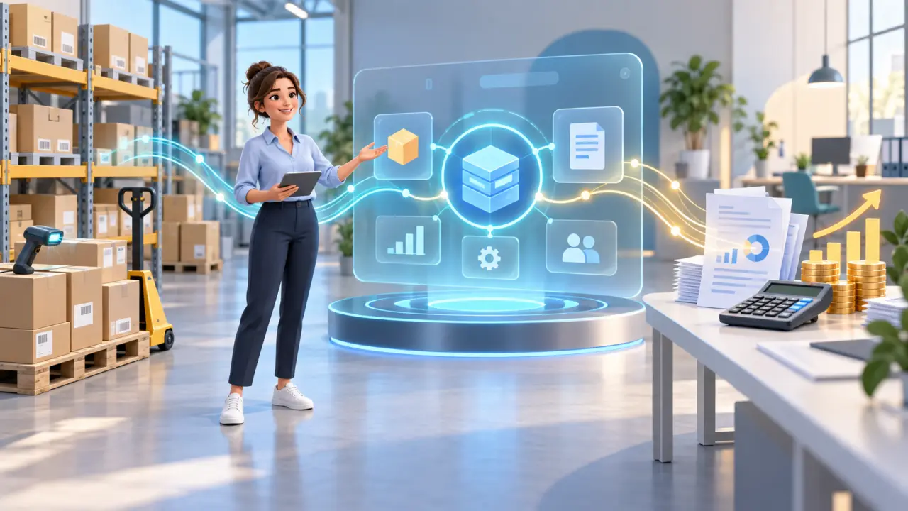 Tableau de bord ERP unifiant les stocks et la comptabilité d'une PME